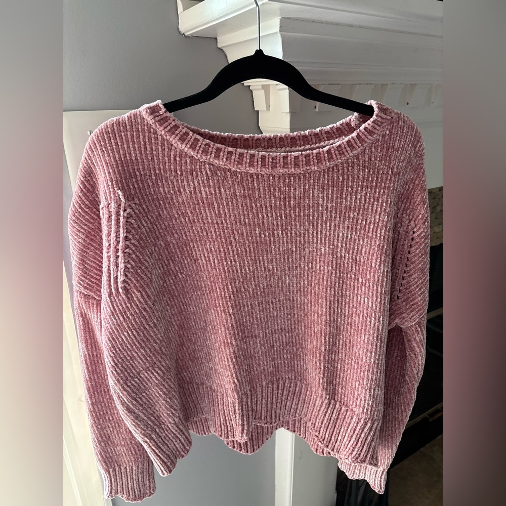 Altar'd State Pink Crew Neck Sweater Ribbed Knit